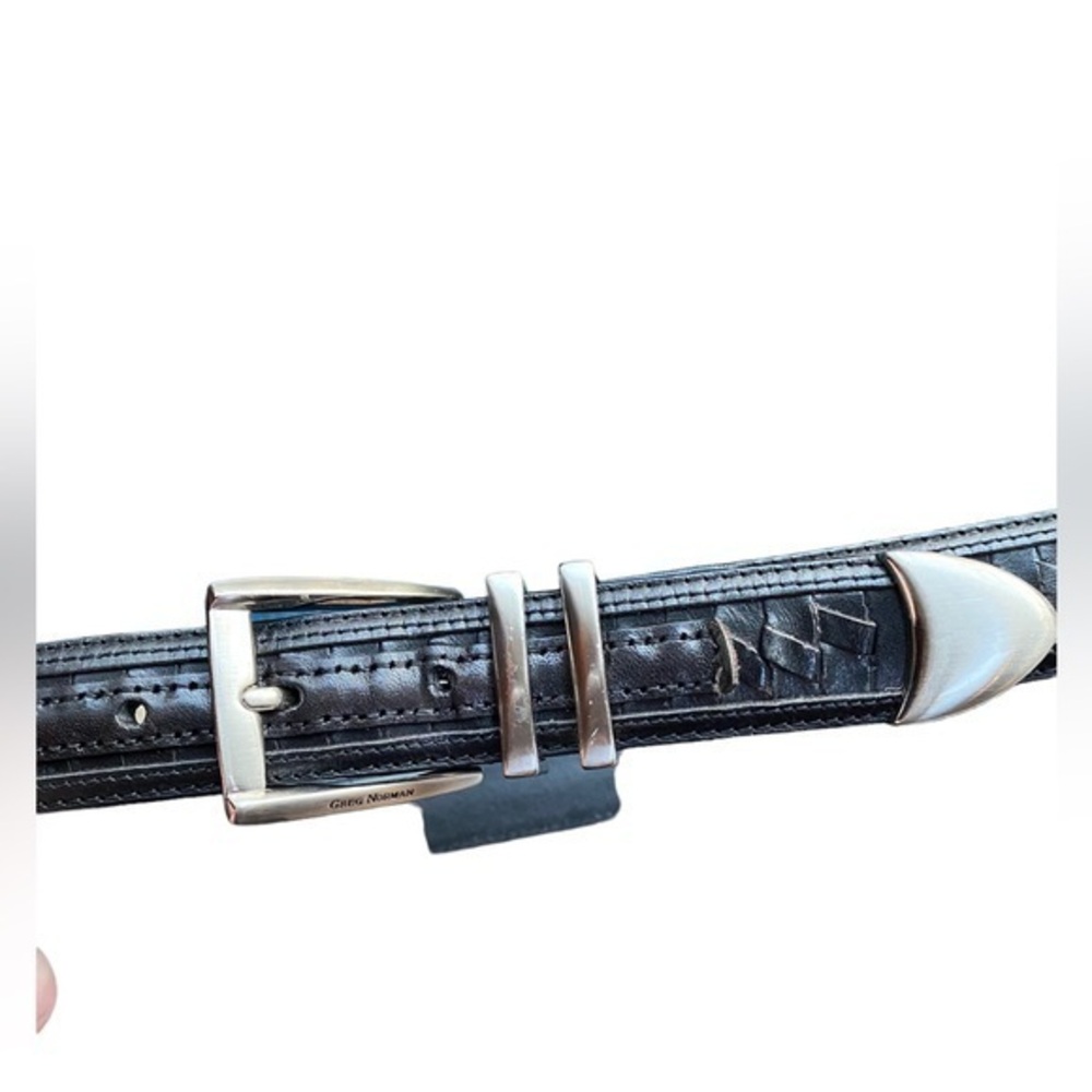 Greg Norman black braided leather belt 42 flaw preppy golf